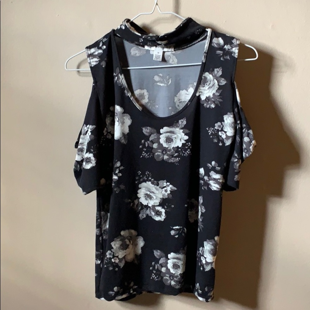 Floral Cold Shoulder Choker Top